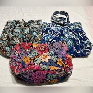 Three Vera Bradley Java Blue & Mediterranean Blue Totes & Flora Fiesta Purse